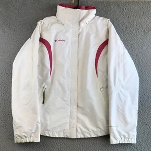 Columbia Jacket Youth 18/20 White Full Zip Hooded Interchange Girls Pockets Logo - Picture 1 of 24