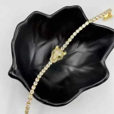 Браслет-пантера с бриллиантами круглой огранки 3 карата покрытие желтым золотом 14 карат 7 дюймов - Изображение 1 из 4