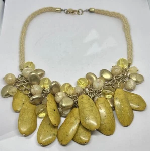 LYDELL NYC CORDED STRAND YELLOW BEADS DYED HOWLITE CHUNKY STATEMENT BIB NECKLACE - Picture 1 of 5