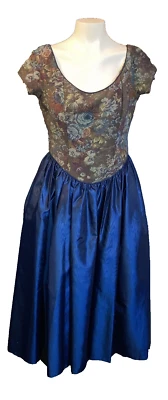 vintage Laura Ashley blue taffeta floral tapestry formal dress sz 10 romantic - Image 1 of 4