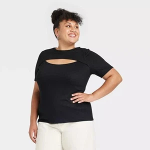 Women's Plus Size Slim Fit Short Sleeve Ribbed T Shirt - Ava & Viv 4X (28W/30W) - Picture 1 of 4