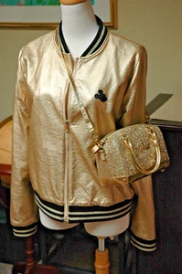 Disney Damen Mickey Gold Coll | KUNSTLEDER BOMBERJACKE & TASCHENBUCH | Gr. L - Bild 1 von 22