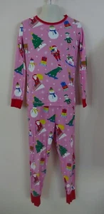 Mini Boden Girls 7 Pink Cotton Knit Christmas Pajamas 2 piece LS Dinosaurs - Picture 1 of 5