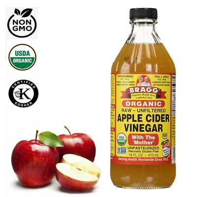 Vinagre de sidra de manzana crudo orgánico Bragg con la madre 16 oz naturalmente sin gluten Foto 1 de 4