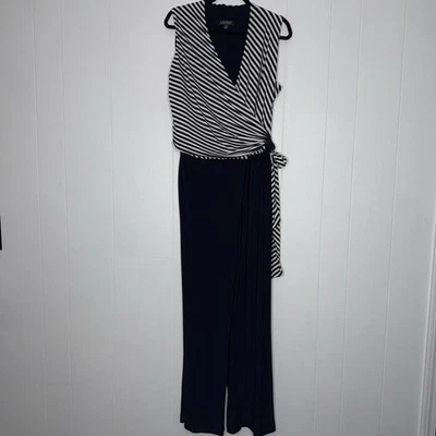 Lauren Ralph Lauren Women’s Navy Stripe Wrap Top Jumpsuit Nautical Size 22W - Image 1 of 4