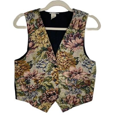 Gemilli Small Made in USA Floral Tapestry Vest VTG Cottagecore Boho - Image 1 of 4