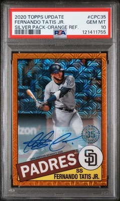 Topps 2020 actualización cromada plateada 1985 naranja automático Fernando Tatis Jr/25 PSA 10 Foto 1 de 2