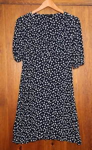 AllSaints Dress Womens Medium Black White Floral Kota Scatter Chiffon Midi Tea - Picture 1 of 20