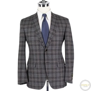 NWOT Battaglia Grey Black Orange Wool Plaid Dual Vents 2Btn Jacket 40S - Picture 1 of 11
