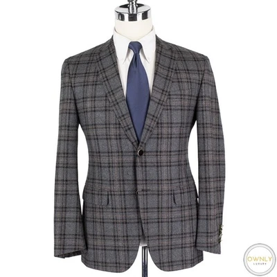 NWOT Battaglia Grey Black Orange Wool Plaid Dual Vents 2Btn Jacket 40S - Image 1 of 4