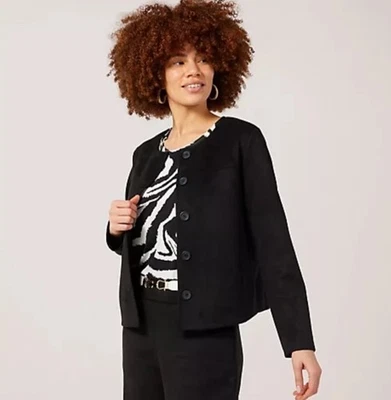 Kim & Co Stretch Faux Suede Button Front Jacket. Black. Size XL. BNWT. RRP £70. - Image 1 of 4