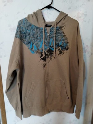 Volcom Hoodie Large Mens Brown w/Blue Graphic Pullover Zip Long Sleeve Comfort - Image 1 of 4