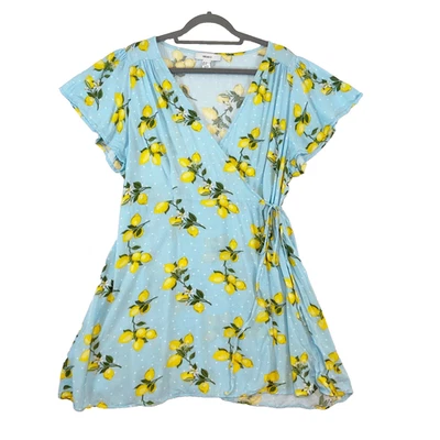 Top envolvente Forever 21 para mujer 2X azul amarillo limón limoncello amalfi verano europeo Foto 1 de 4