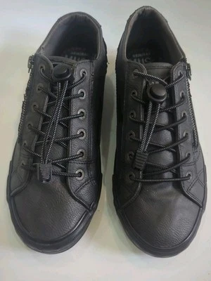 Mustang True Denim Shoes Black Leather Low  Top Trainers EU38 UK 5 Zip & Bungie - Image 1 of 4