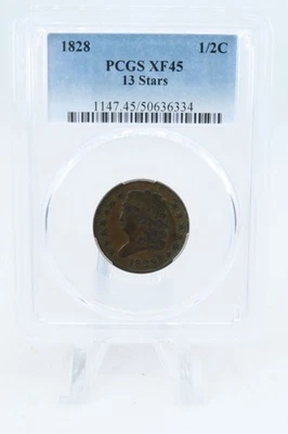 1828-P PCGS XF45BN 13 Stars Classic Head Half Cent Business Strike - Image 1 of 2