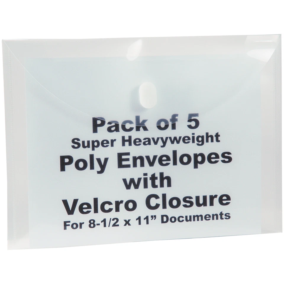 Sobres de polietileno con cierre de gancho y bucle, para documentos de 8,5 x 11", paquete de 5 Foto 1 de 1