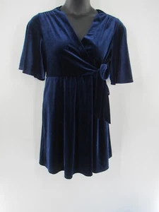Tiana B Faux Wrap Velvet Dress Women L Petite Royal Blue Flutter Sleeve Short - Picture 1 of 4