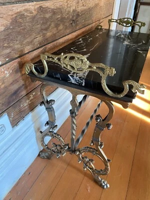 Art Deco 1940’s Nero Black Marble Brass & Cast Iron Bronze Garden Or Entry Bench - Image 1 of 4