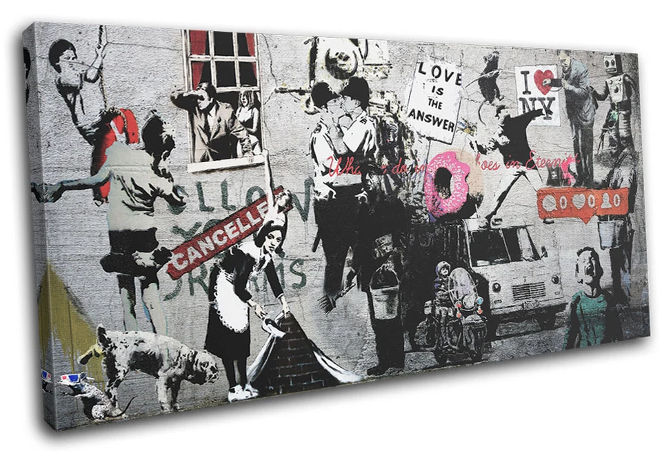 Colagem de montagem Banksy Street ARTE DE PAREDE DE LONA ÚNICA impressão de quadro VA - Imagem 1 de 1
