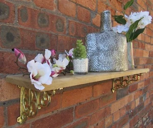 SOLID OAK WOOD HANDMADE SHELVES rustic Shelf cast iron shelf brackets - Picture 1 of 9