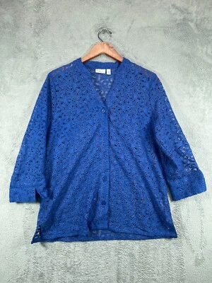 Kim Rogers Mujer Grande Azul Encaje Top Camisa Abotonada Blusa Algodón Nylon Damas Foto 1 de 4