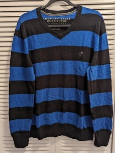 American Eagle Pullover Herren Langarm V-Ausschnitt Blk/Blu Größe L - Bild 1 von 10