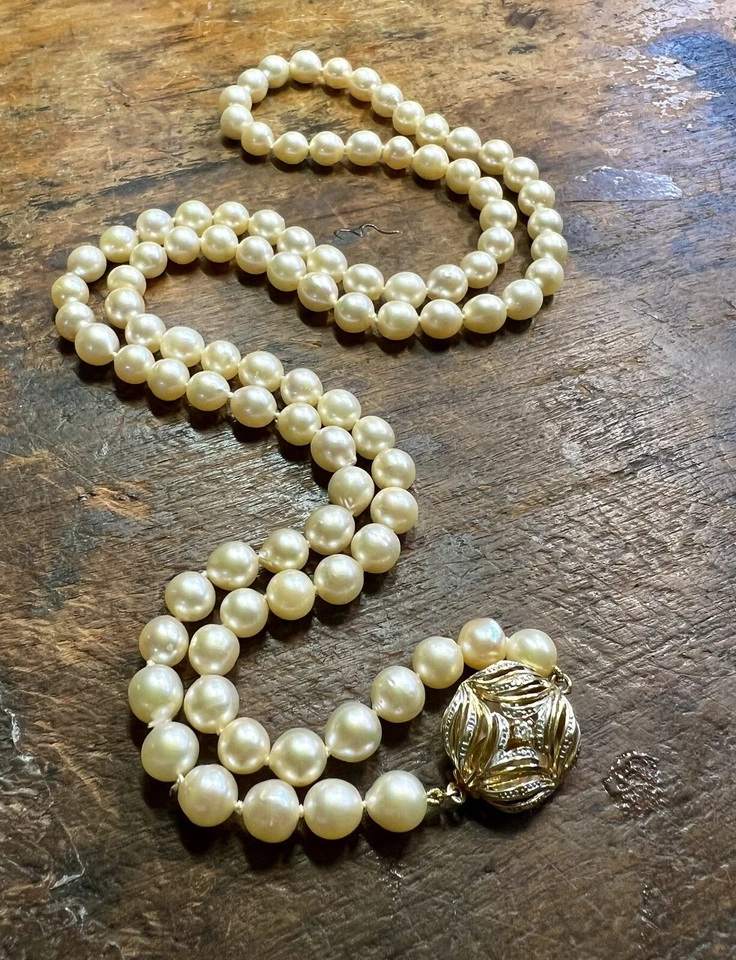 Fecho de diamante vintage 7,5 - 8 mm semi barroco com nós pérola ouro 14kt 32"" - Imagem 1 de 1