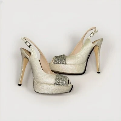 Туфли на каблуках из металлической ткани с блестками цвета шампанского и серебра ESS MENBUR размер ЕС 37/США 6,5 - Изображение 1 из 4