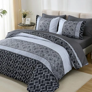 Black/Gray King Size Comforter Set,Boho Bed in a Bag King 7 Pieces Spft Striped - Picture 1 of 12