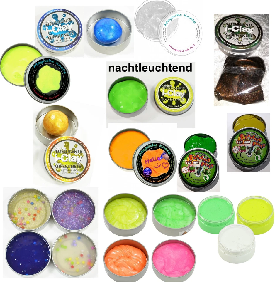 I-CLAY UND ANDERE i-Clay magische Superknete i-Gum intelligente Knetmasse UV Zauberknete Glitter