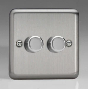 Dimmer Lichtschalter 2 Gang 2 Wege Matt Chrom Doppel Drehbar LED Varilight JSP252 - Bild 1 von 14