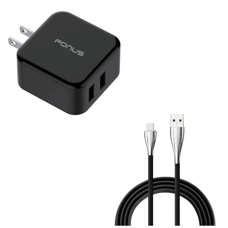 Cargador doméstico rápido de 2 puertos 30 W con cable tipo C cable USB de 10 pies para teléfonos tabletas Foto 1 de 4
