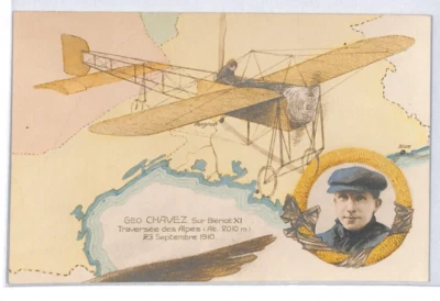 FRANCE PIONEER AVIATION Art Postcard CHAVEZ Bleriot Monoplane 1910 Channel LZ217 - Image 1 of 4