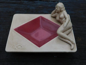 4.75" Vintage MCM Shafford Girlie Risque Ceramic Ashtray Made Japan Ace Diamonds - Picture 1 of 3