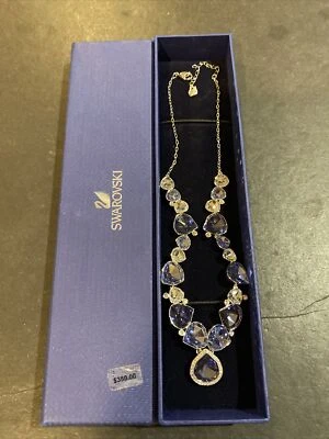 Collar Swarovski Swan Firmado Cristal Azul Tono Plata Foto 1 de 4