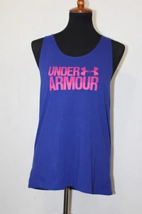 Under Armour Sz YXL HeatGear Fitted Racerback Tank Top Dark Blue Spell Out - Picture 1 of 6
