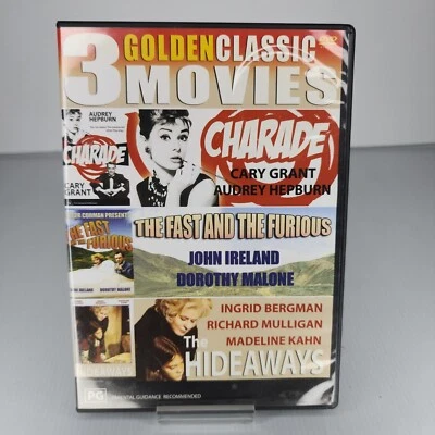 3 Golden Classic Movies Charade / Fast and the Furious / Hideaways DVD Audrey - Image 1 of 3
