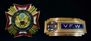 Seltener antiker V.F.W. Art Deco Ära Kupfer getöntes Messing Gürtelschnalle & Medaille ~ WWII - Bild 1 von 5