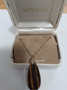 New Talbots Tiger's Eye Teardrop Gemstone Beaded Necklace - Picture 1 of 3