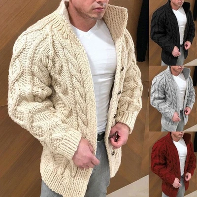 Chunky Cable Knit Sweater Warm Jumper Knit Jacket Cardigan Jacket Men's Coat UK