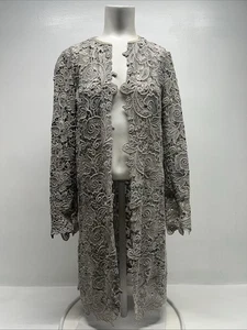 Ralph Lauren Black Label Thora Crochet Lace Duster Jacket Leather Trim Tan 4 - Picture 1 of 9