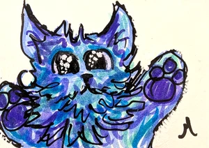 ACEO Cat Painting Original Kittens Play Contemporary Folk Art By Josh Merritt - Picture 1 of 1