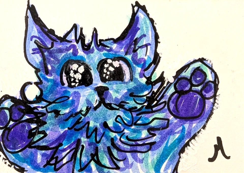 Pintura de gato ACEO gatitos originales jugar arte popular contemporáneo por Josh Merritt Foto 1 de 1