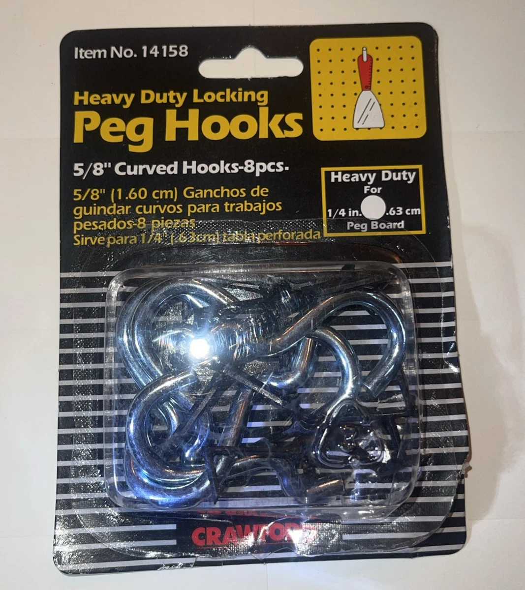 8x STEEL CURVED PEG HOOKS CRAWFORD 14158 MEDIUM For .25 Peg Board