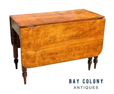 Antique Federal Period New England Tiger Maple & Cherry Dropleaf Dining Table - Image 1 of 4