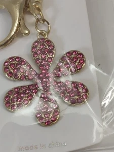 Sparkling Pink Flower Bling Bag Charm Keychain Key Ring Purse Accessory New  - Picture 1 of 5