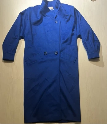 Abrigo largo vintage ASHLEY SCOTT 100 % lana para mujer petite 6 apilado hombro azul Foto 1 de 4