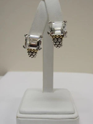 Designer LAGOS Sterling Silver 18K White Topaz Glacier Earrings - Image 1 of 4