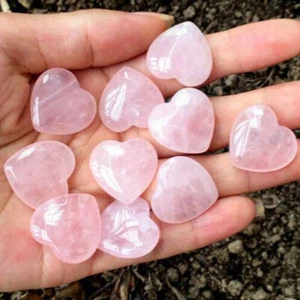 10pcs Heart Shaped Natural Rose Quartz Crystal Palm Healing Love Gemstone Pink - Picture 1 of 5