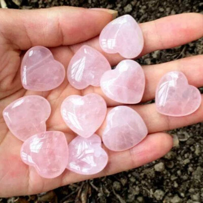 10pcs Heart Shaped Natural Rose Quartz Crystal Palm Healing Love Gemstone Pink  - Image 1 of 4